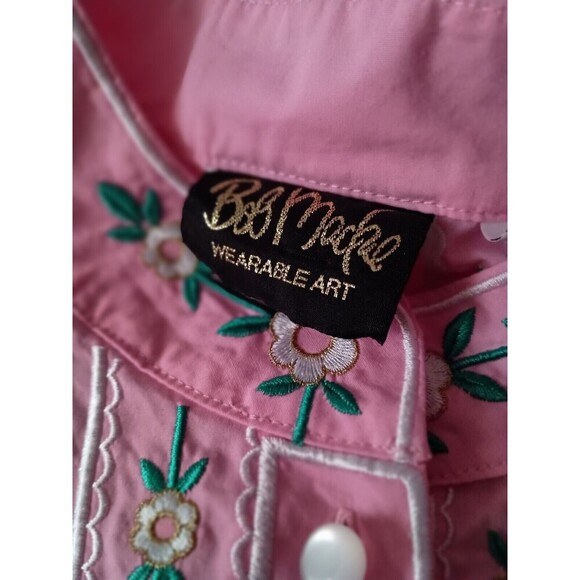 Vtg Bob Mackie Pink Embroidered Floral Western Blouse Shirt Size Medium - Picture 7 of 13